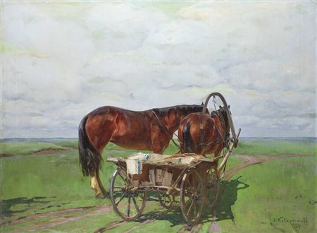 STEPAN FIODOROVICH KOLESNIKOFF<BR>Adrianople (Ucraina) 1879-1955 Belgrado (Serbia)<BR>"Carretto con cavalli" 1934