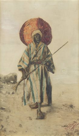 GIUSEPPE SIGNORINI<BR>Roma 1857 - 1932<BR>"Guerriero con cappello rosso (Guerriero eritreo)", Roma