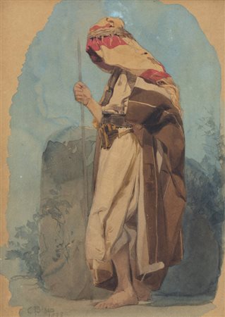 CESARE BISEO<BR>Roma 1843 - 1909<BR>"Figura con abiti arabeggianti" 1875