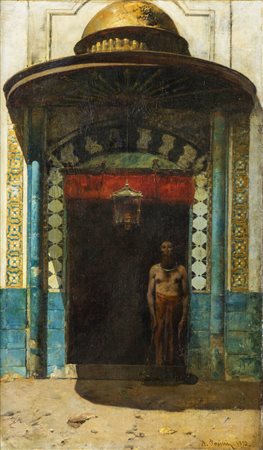 ALBERTO PASINI<BR>Busseto (PR) 1826 - 1899 Torino<BR>"À Constantinople, Santon à la porte d'une mosquée" 1873