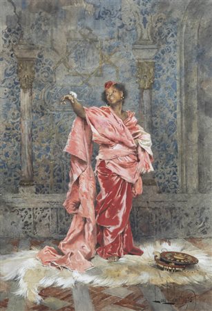 LELOIR ALEXANDRE-LOUIS<BR>Parigi 1843 - 1884<BR>"Donna con topolino" 1875