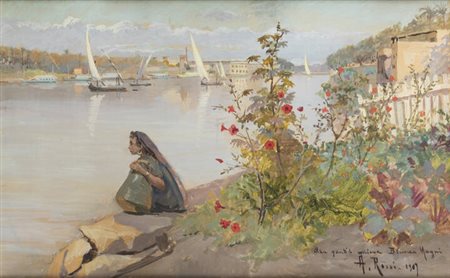 ALBERTO ROSSI<BR>Torino 1858 - 1936<BR>"Figura lungo il Nilo" 1907