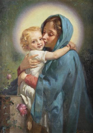 LUIGI MORGARI<BR>Torino 1857 - 1935<BR>"Madonna con bambino"