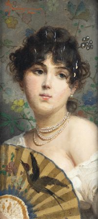 GIACOMO MANTEGAZZA<BR>Varese 1853 - 1920 Como<BR>"Ragazza con ventaglio"