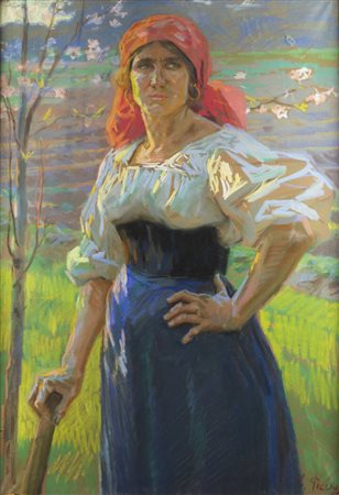 GINO PICCIONI<BR>Foligno 1873 - 1941 Biella<BR>"Ritratto di contadina"