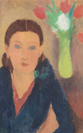 FRANCESCO MENZIO<BR>Tempio Pausania (SS) 1899 - 1979 Torino<BR>"Figura femminile con vaso di fiori" anni '30