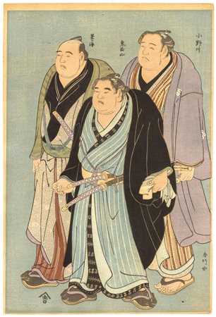Shunkō Katsukawa (1743 - 1812)
Tre lottatori di sumo, I metà XX secolo