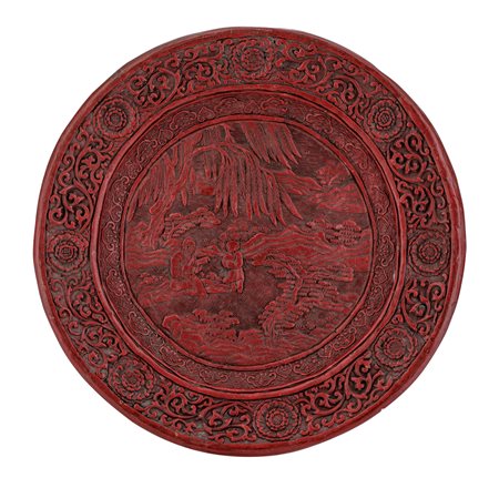 Cina
Piatto con figure nel paesaggio e arabeschi