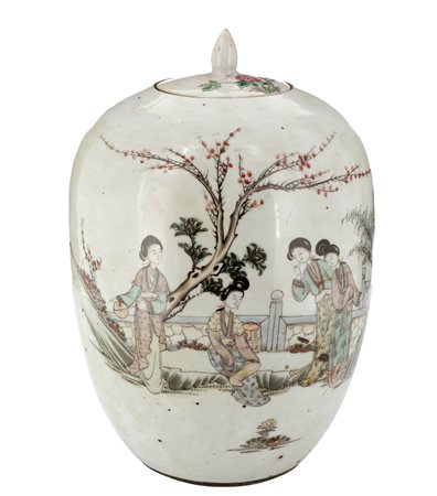 Cina
Vaso con coperchio con decoro di dame in giardino