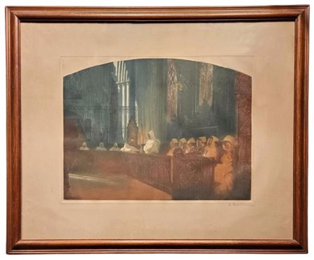 Lionello Balestrieri (Cetona, 1872 - 1958), 'Mattutino. Interno di chiesa'