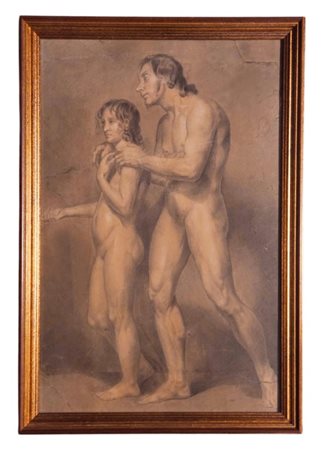 Anonimo del XIX secolo, Studi accademico di nudi per il tema di 'Omero cieco e la sua guida'