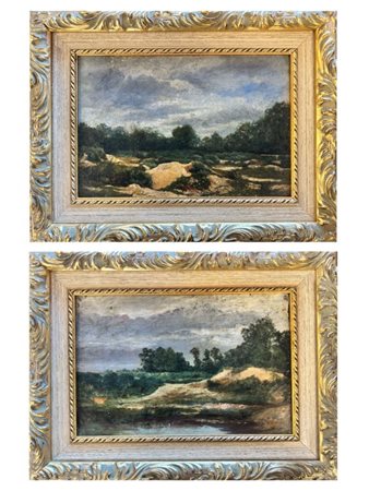 Coppia di dipinti raffiguranti paesaggi