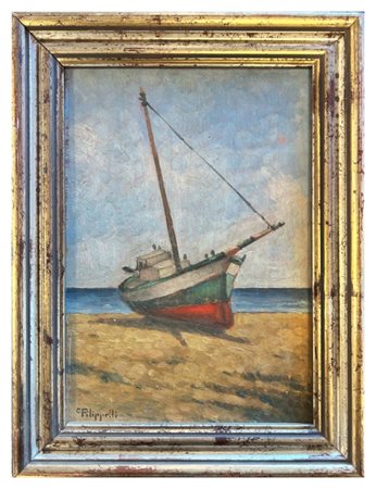 Cafiero Filippelli (Livorno 1889 - 1973), attribuito a, Barca sulla spiaggia
