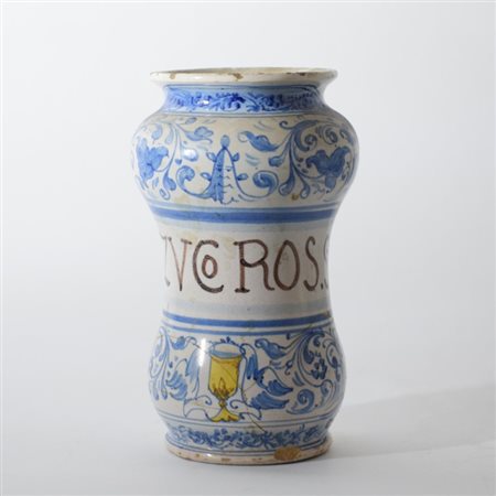 Piccolo albarello tipo Savona in maiolica policroma