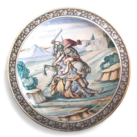 Piatto da parata in maiolica policroma in stile Cinquecento Sesto Fiorentino,...