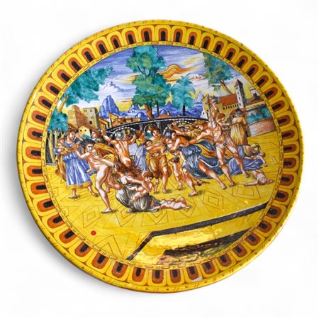 Grande piatto da parata in maiolica policroma in stile Cinquecento Fine del...