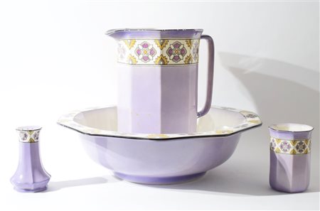 Set da lavabo in ceramica policroma violetto e bianco Francia, Anni...