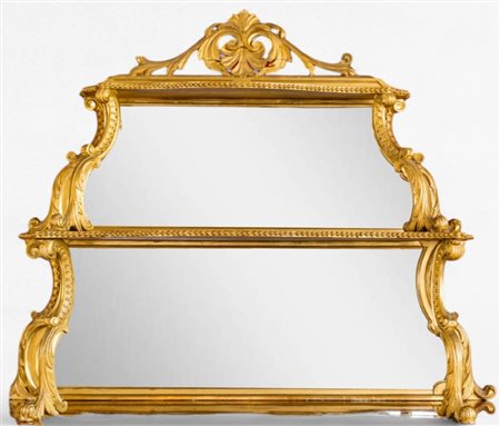 Étagère con specchio in legno intagliato e dorato