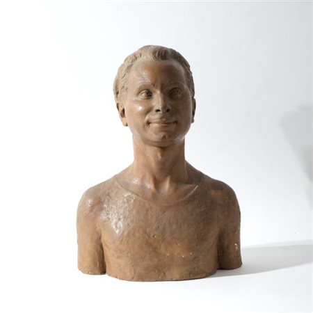 Busto di giovane uomo in terracotta Firmato Vincenzino 1941 e dedicato...