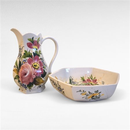 Brocca e catinella esagonale da lavabo in ceramica di Bassano