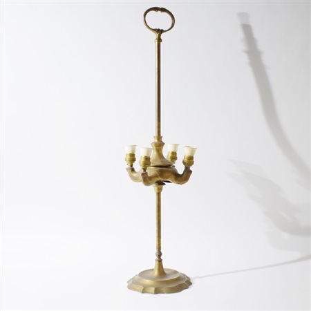 Grande lucerna fiorentina XX secolo In ottone a quattro becchi, montata ad...