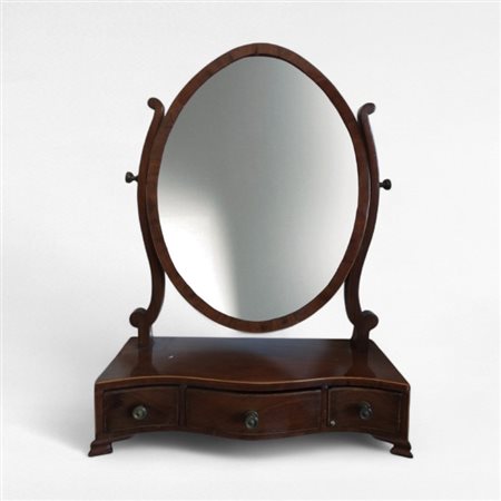 Specchierina ovale a psiche da toilette in mogano filettato