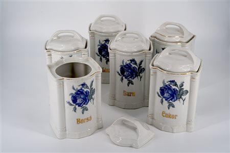 Sei vasi da cucina Liberty in porcellana