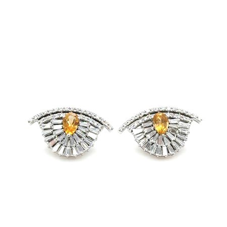 6.04 GR WHITE GOLD EARRINGS WITH CITRINE QUARTZ - DH-E305