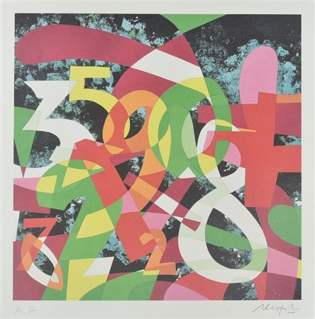 Ugo Nespolo INTRECCI litografia su carta acquerello, cm 48x48; es. A.P. firma...