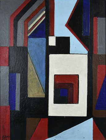 Albino Galvano COMPOSIZIONE, 1953 olio su tavola, cm 51x38,7 firma e data sul...