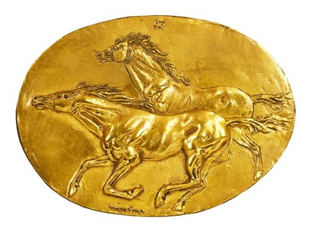 Francesco Messina CAVALLI bronzo dorato, cm 25x33 firma incisa
