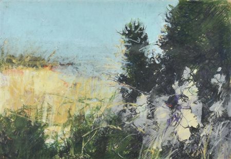 Giancarlo Cazzaniga PAESAGGIO tecnica mista su carta, cm 33,5x49 firma