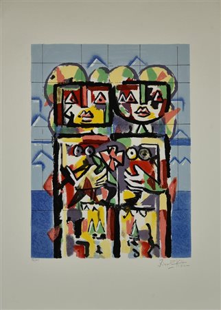 Ibrahim Kodra SENZA TITOLO serigrafia materica, cm 70x50; es. 76/100 firma e...