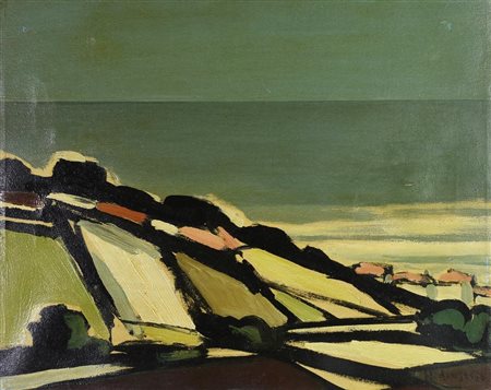 Achille Sdruscia PAESAGGIO olio su tela, cm 40x50 firma Restauri