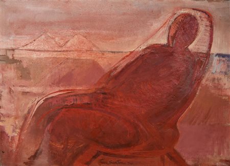 Tano Santoro DI FRONTE ALLA SALINA, 1970 olio su tela, cm 50x70 firma e data...