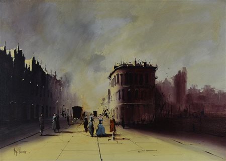 Luigi Rocca VECCHIA TORINO olio su tela, cm 50x70 firma sul retro: firma e...