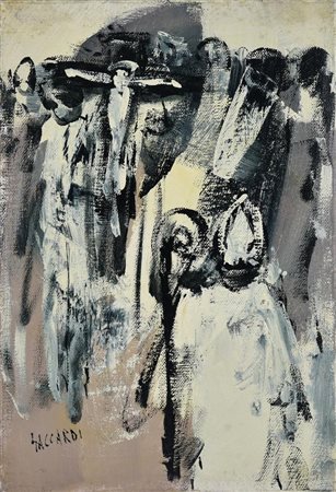 Carlo Saccardi CROCIFISSIONE olio su tela, cm 30x20 firma sul retro: firma