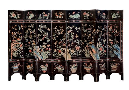 Arte cinese, Paravento Coromandel a otto scomparti. Dinastia Qing, epoca Qianlong (1736-1796).