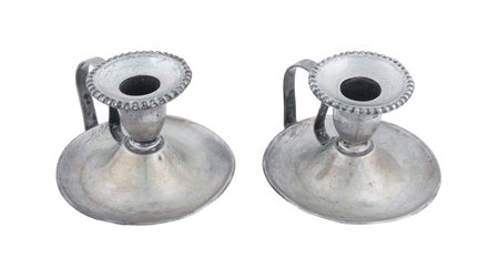 Germania, prima metà XVIII secolo, Coppia di bugie portacandela in argento. Königsberg, 1747-1761.