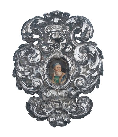Napoli (?), XVIII secolo, Acquasantiera in argento con miniatura. 