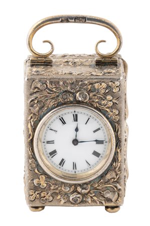 Drew & Co., Leadenhall Street, London, Piccola pendola da viaggio in argento. 1940 ca.