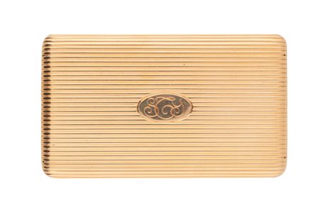 Francia, fine XIX secolo, Scatolina rigata in oro con monogramma. 1880 ca.