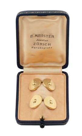 E. Meister Juwelier, Zürich, Gemelli rotondi in oro 18 kt con taglio geometrico. 1930 ca.