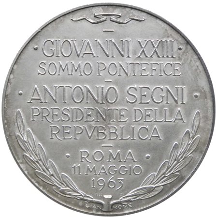Medaglia straordinaria in argento per la visita, 11 maggio 1963, di Papa Giovanni XXIII al Presidente della Repubblica Antonio Segni. 