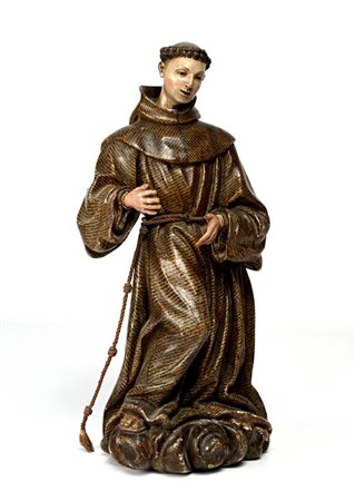 Sant'Antonio di Padova in legno policromo, Spagna, XVIII secolo la figura è...