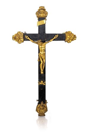 Crocifisso legno ebanizzato e bronzo dorato, XVII secolo corpus Christi...