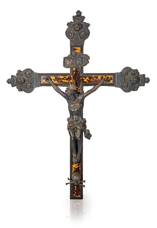 Grande crocifisso in tartaruga e argento, Napoli, 1872 - 1878, argentiere...