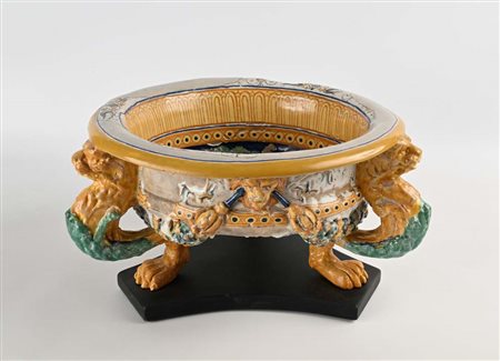 Rinfrescatoio istoriato in maiolica policroma, Urbino, metà XVI secolo...