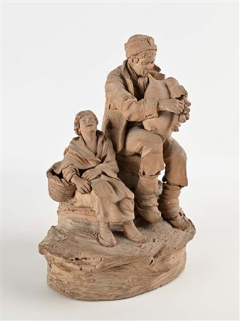 Giacomo Vaccaro (Caltagirone 1847 - 1931) Zampognaro e fanciulla con scialle...