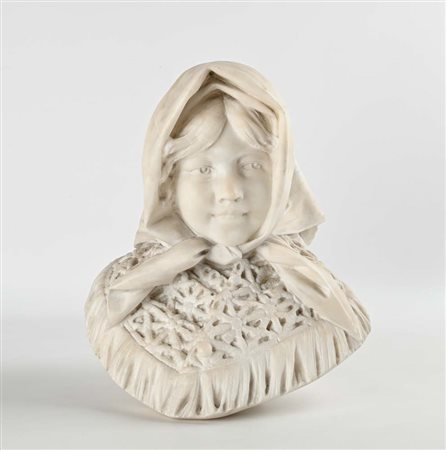Scultore italiano, inizi del XX secolo () Ritratto di bambina con copricapo a...